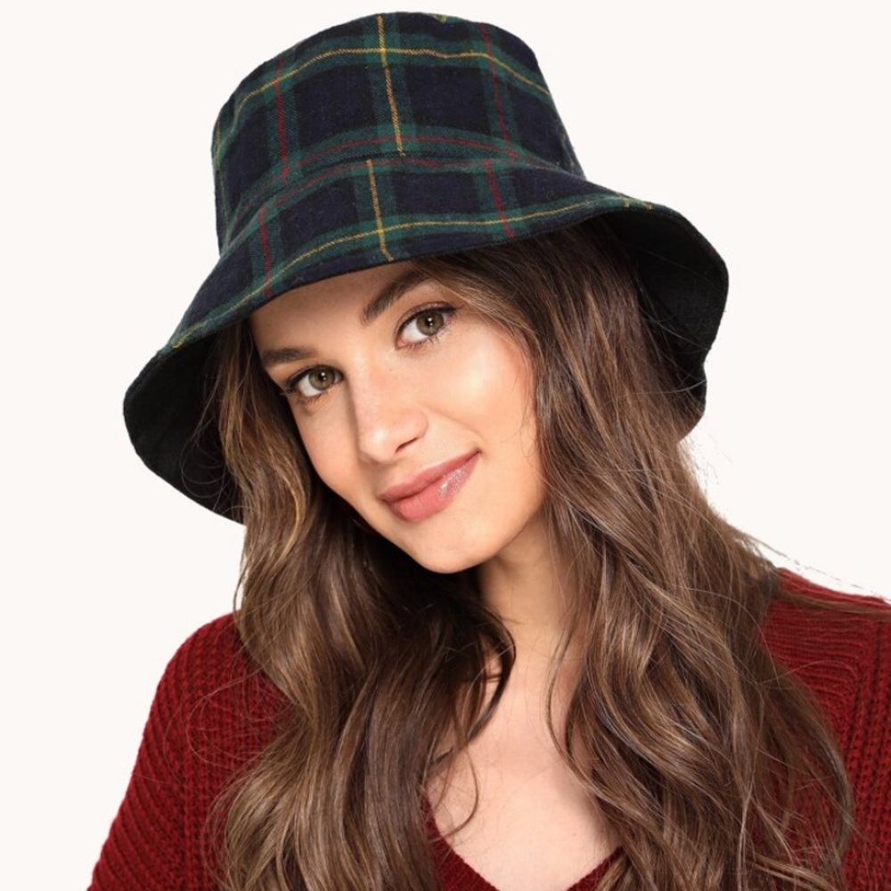 Green Navy Tartan Plaid NEW Flannel Bucket Hat Cap